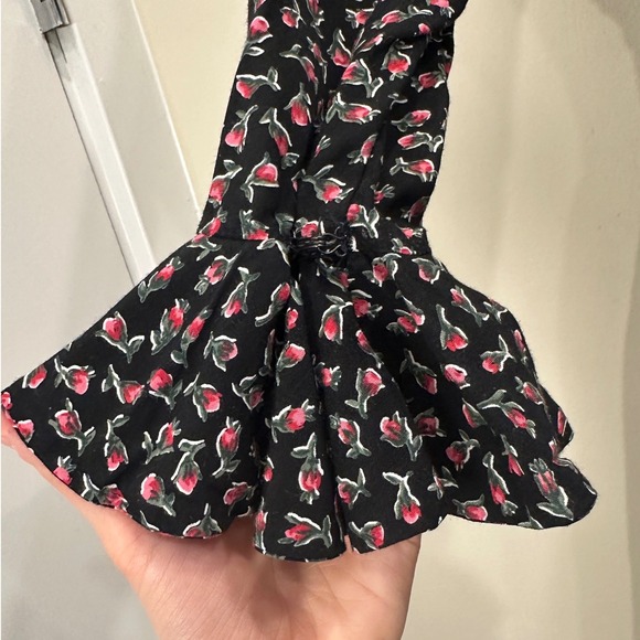 VTG 80s Lanz Originals Ditsy Floral Shirred Midi Dress Black Pink Chintz Cottage - Picture 6 of 13